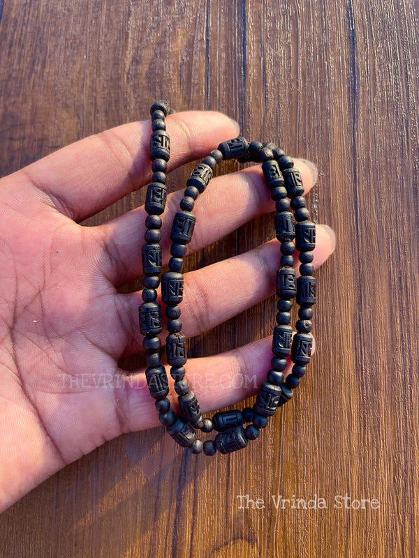 1 Round Radha Name Original Black Tulsi Mala - Image 2