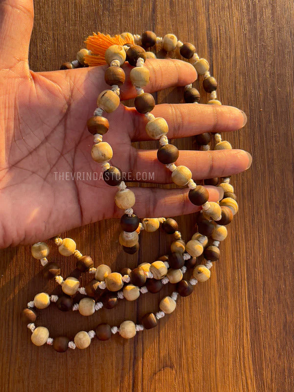 108+1 Brown & White Original Tulsi Mala - Image 2