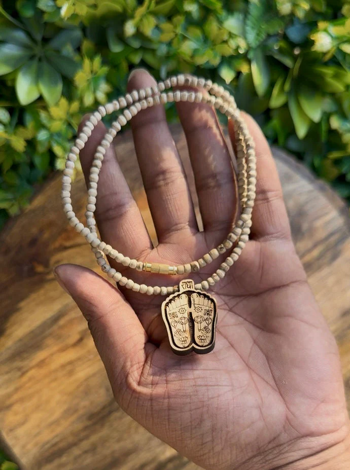 Lotus Feet Of Radharani Locket With Pure Tulsi Mala(1 Round)