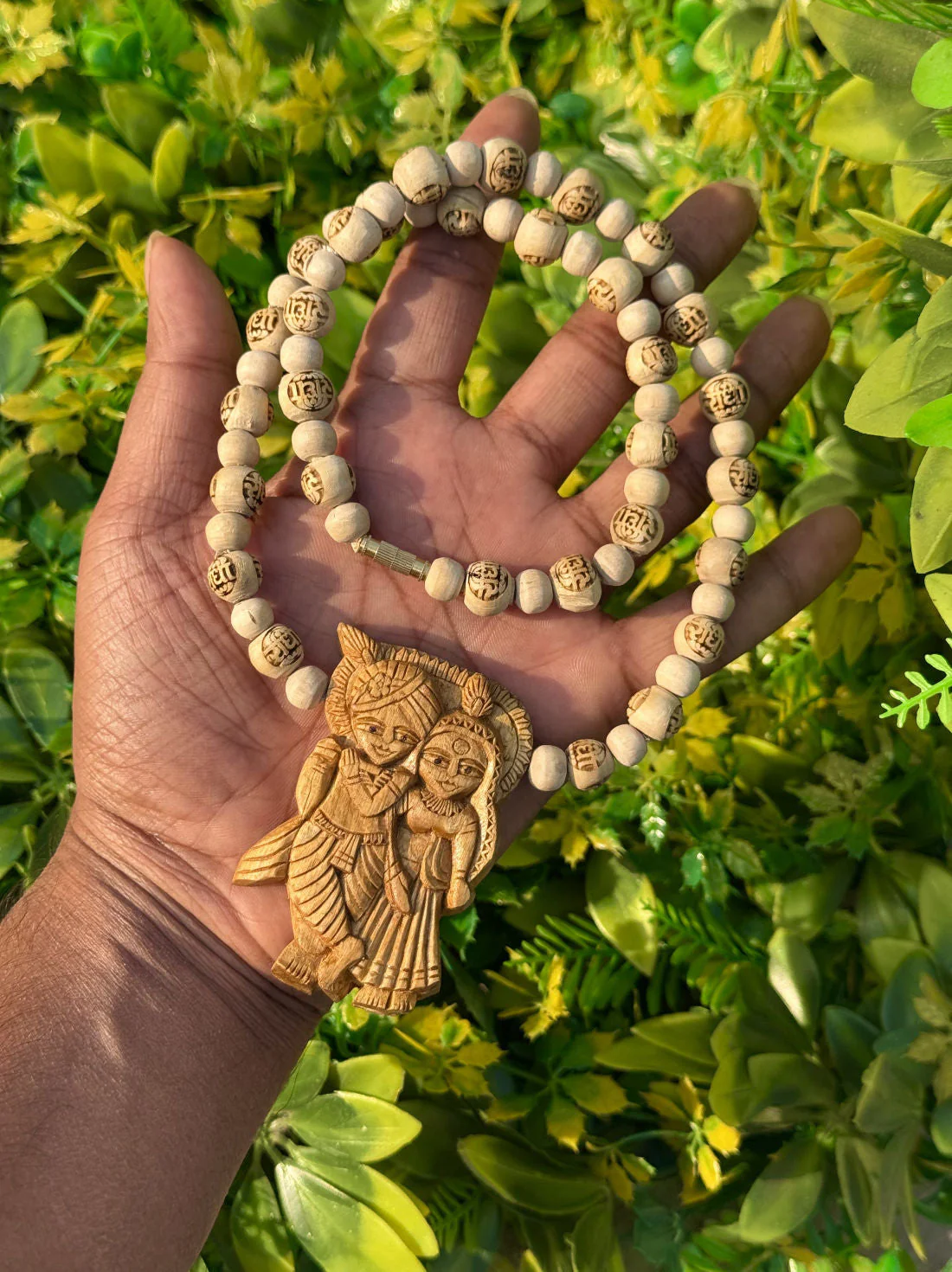 Radha-Krishna Handmade Locket With Radha Name Original Tulsi Mala-22 Inch - Image 2